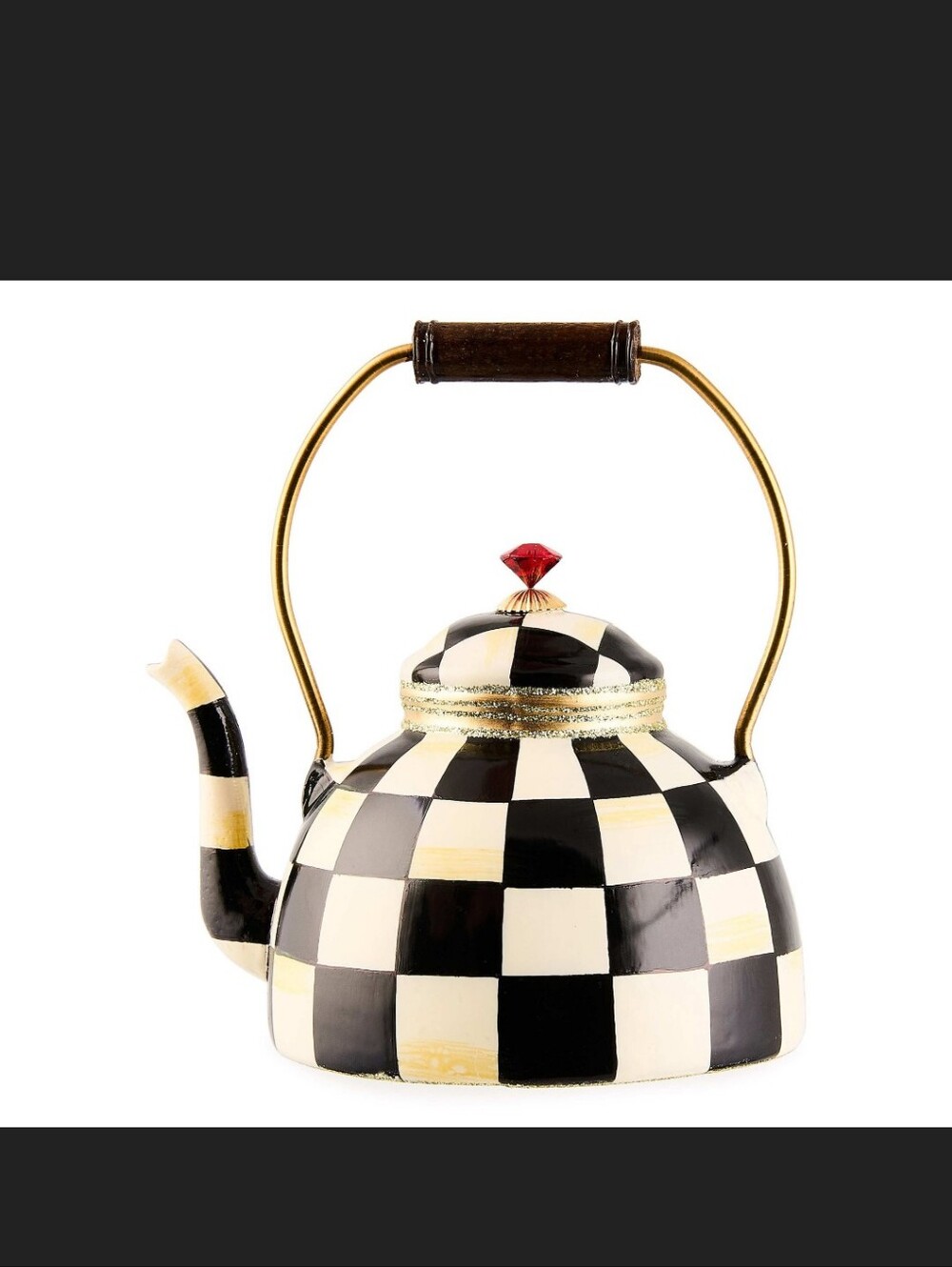 NIB MacKenzie-Childs Courtly Check Tea Kettle Glass Ornament